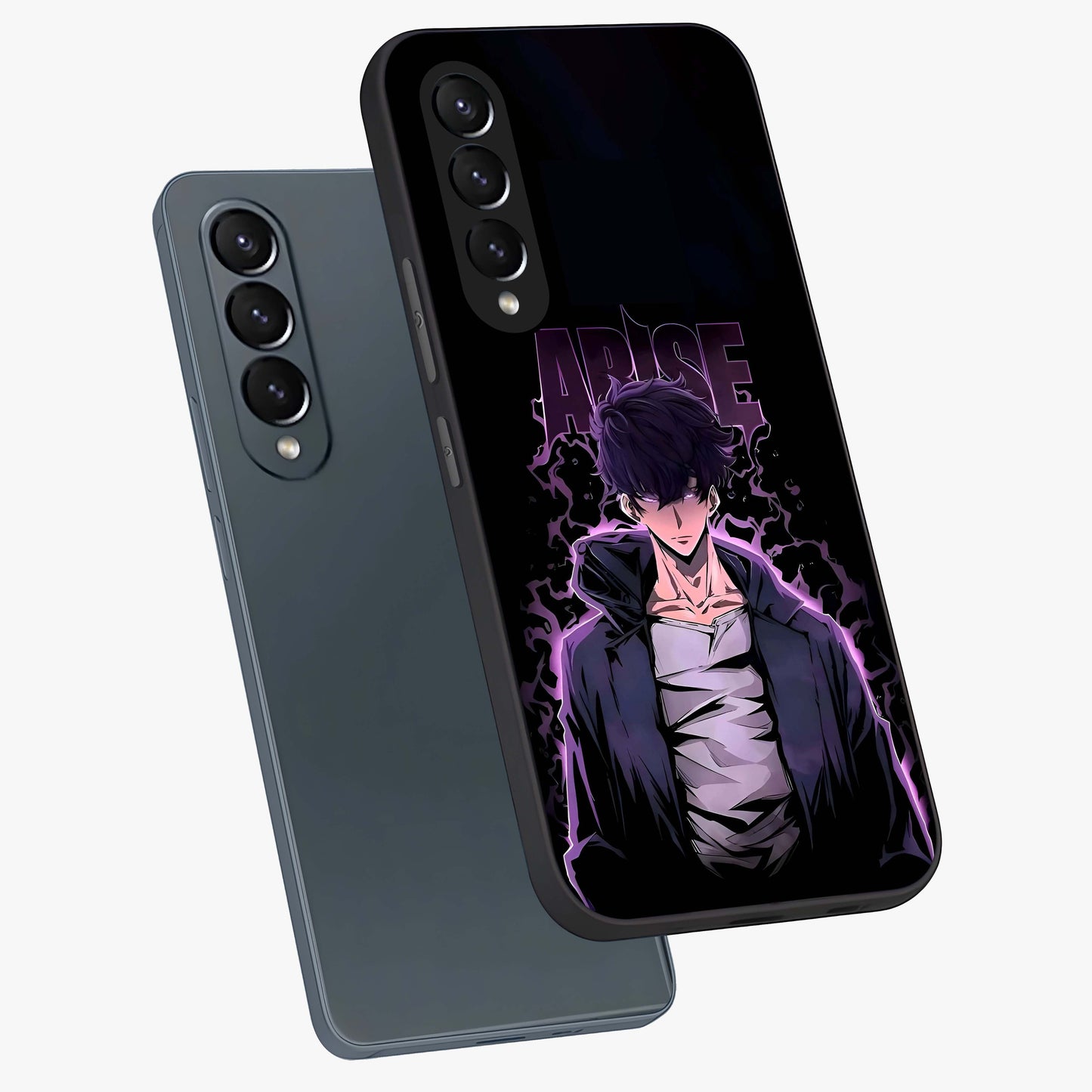 Shadow Monarch Awakening Glass Case displayed in angled mockup highlighting dramatic shadow warrior design with fantasy aesthetic.