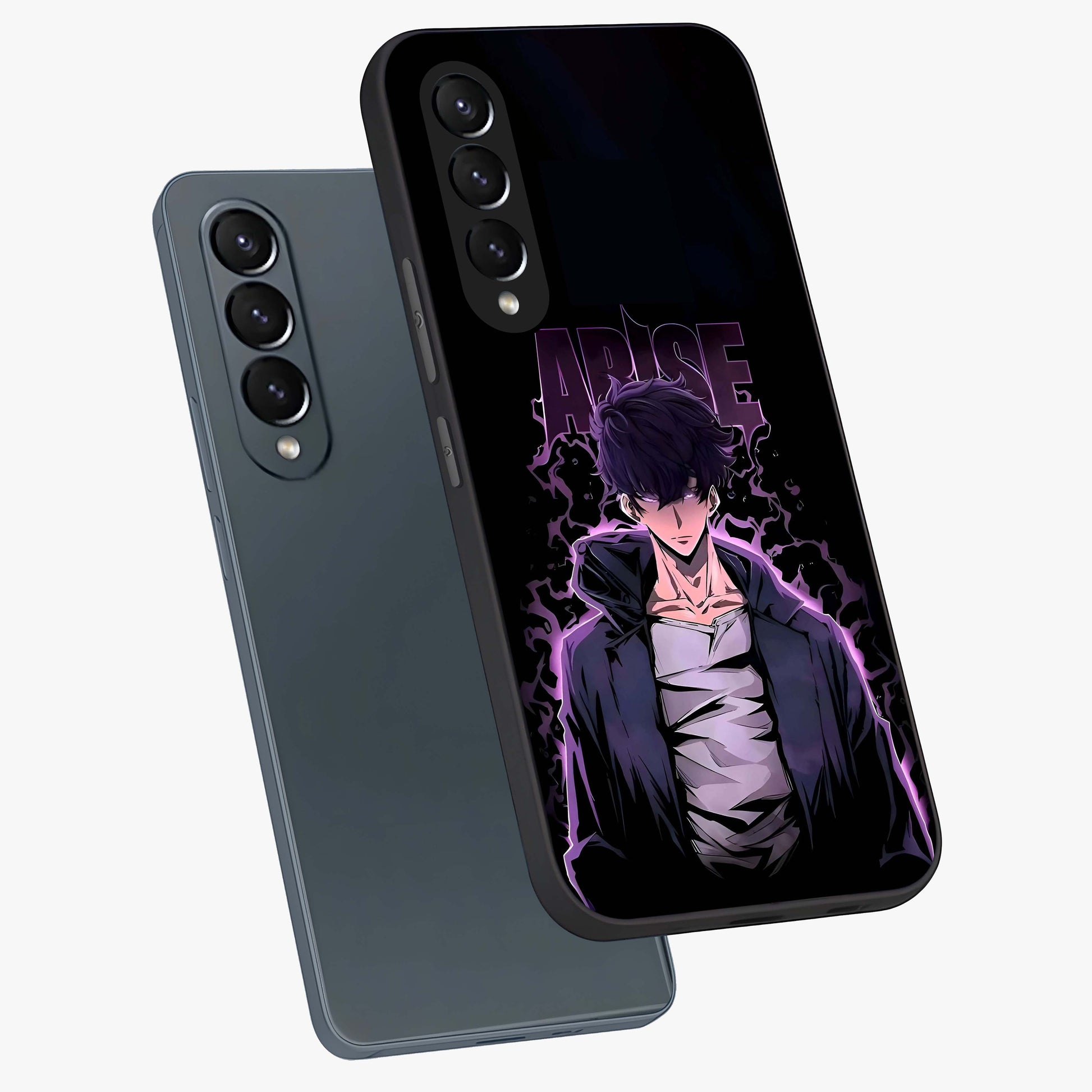 Shadow Monarch Awakening Glass Case displayed in angled mockup highlighting dramatic shadow warrior design with fantasy aesthetic.