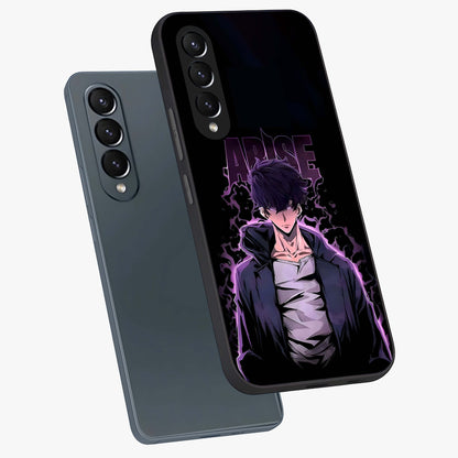 Shadow Monarch Awakening Glass Case displayed in angled mockup highlighting dramatic shadow warrior design with fantasy aesthetic.
