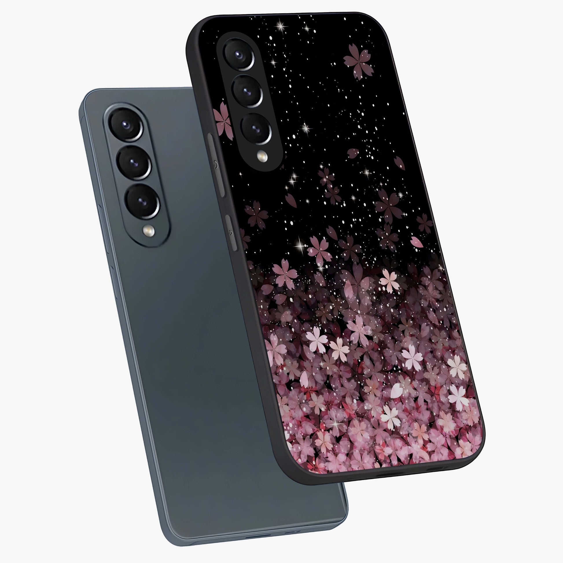 Small Starry Flowers Glass Case displayed in angled mockup highlighting tiny flower pattern with celestial aesthetic style.
