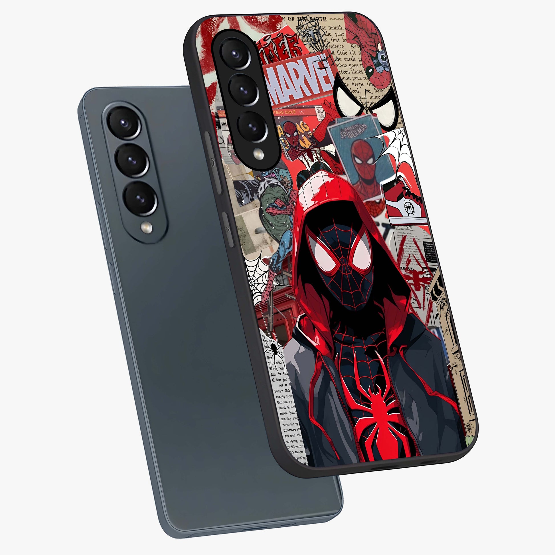 Spider Collage Street Glass Case displayed in angled mockup highlighting dynamic street style collage design with comic aesthetic.