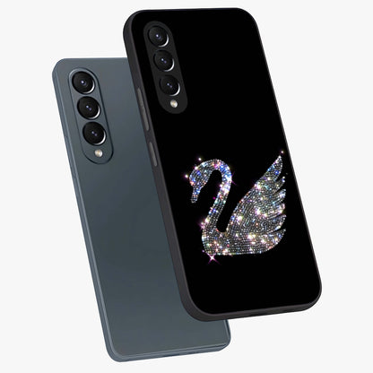 Starlit Swan Grace Glass Case displayed in angled mockup highlighting elegant swan illustration with dreamy celestial aesthetic.
