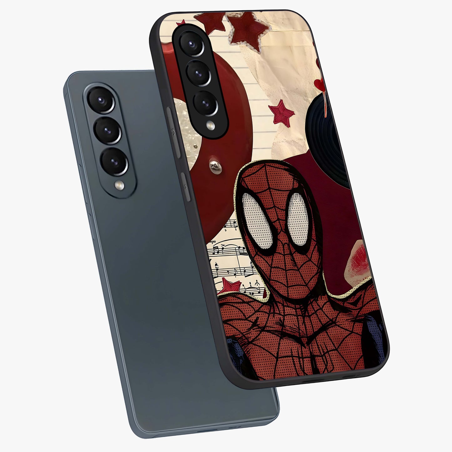 Web Warrior Vibes Glass Case displayed in angled mockup highlighting dynamic web design with comic style aesthetic.