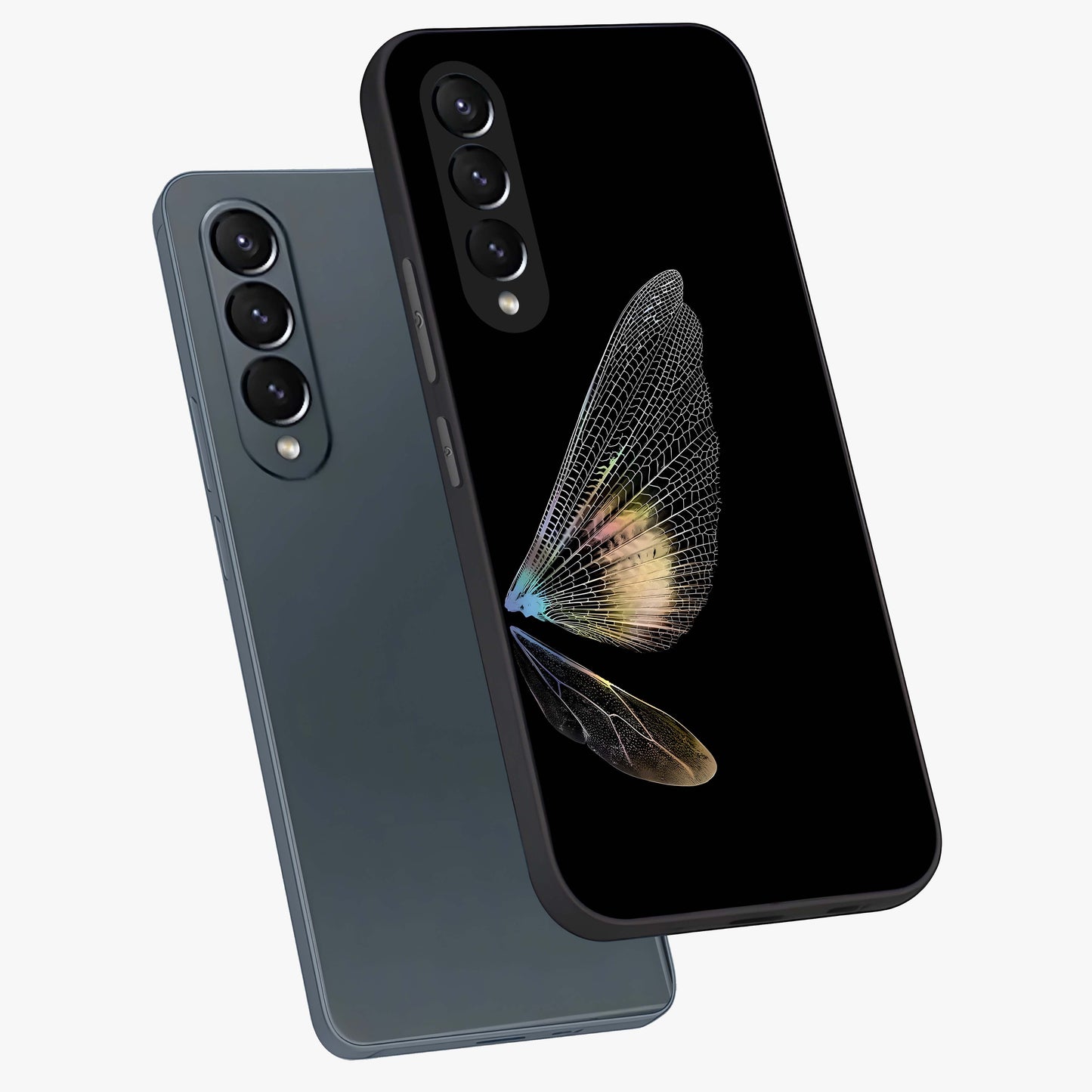Whispers Of Wings Glass Case displayed in angled mockup highlighting soft feather design with celestial aesthetic style.
