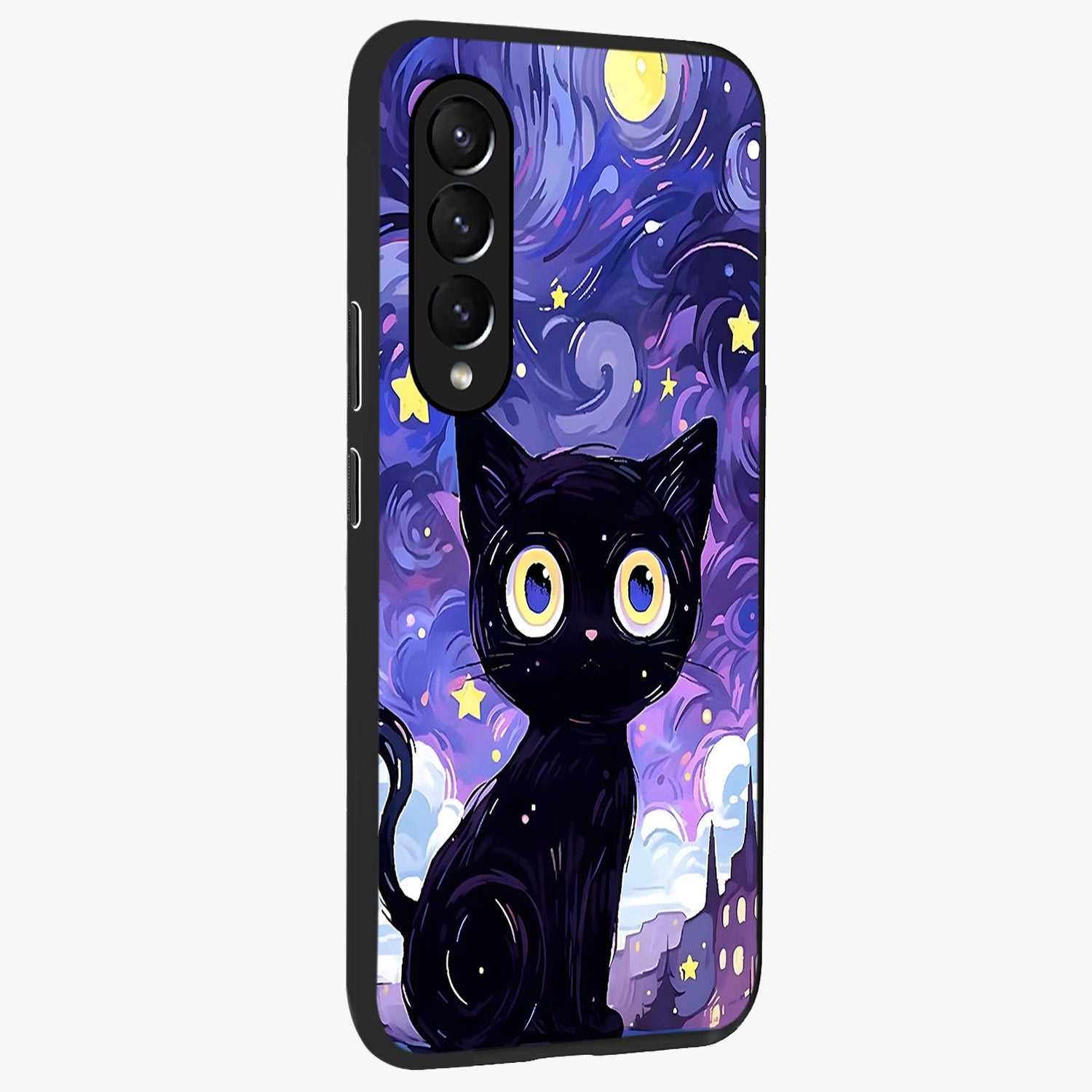 Abstract Cat Art Glass Case upright view showcasing creative feline illustration and aesthetic artistic style.