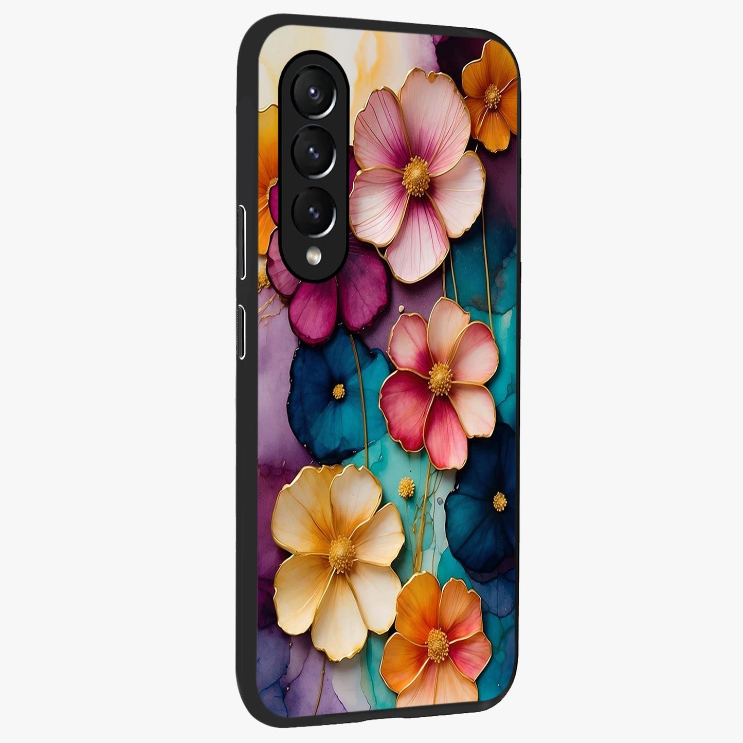 Artlyn Grace Flower Pattern Glass Case upright view showcasing graceful floral artwork with aesthetic botanical style.