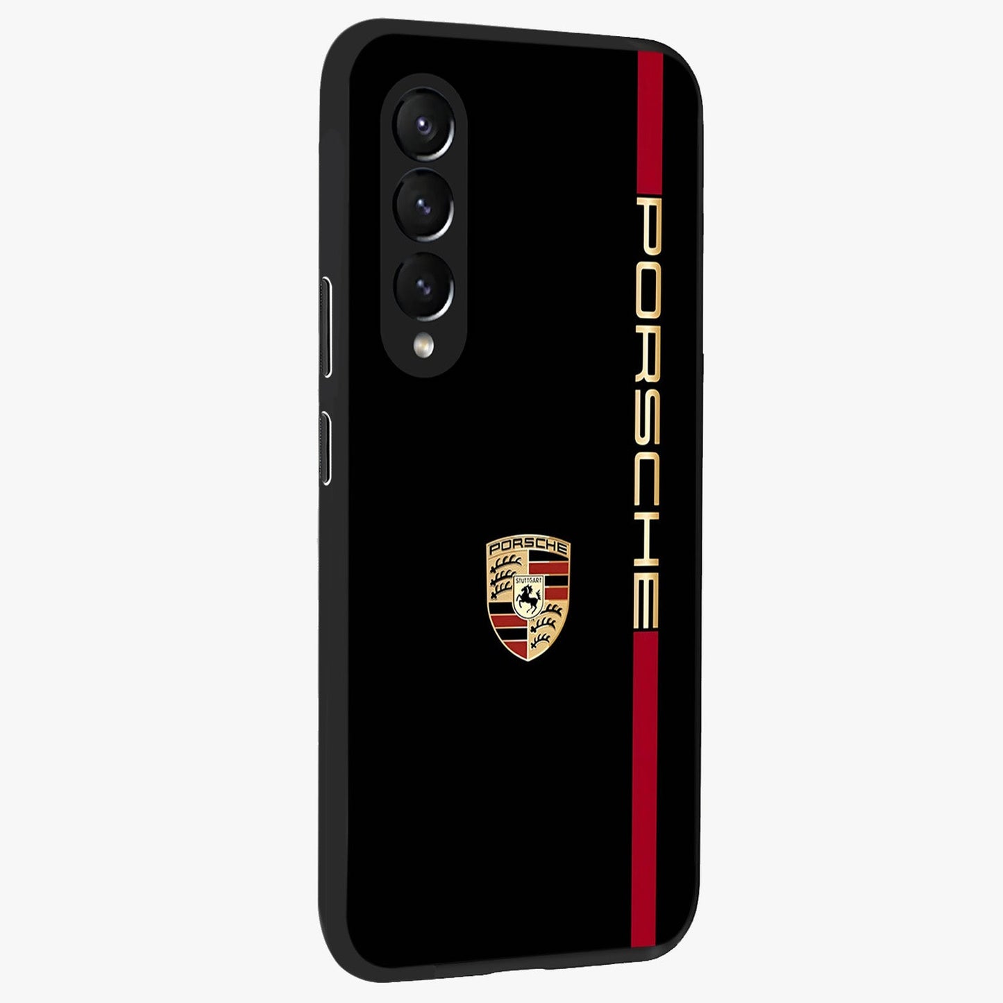 Black Minimal Porsche Glass Case upright view showcasing stylish automotive artwork with bold minimal theme.