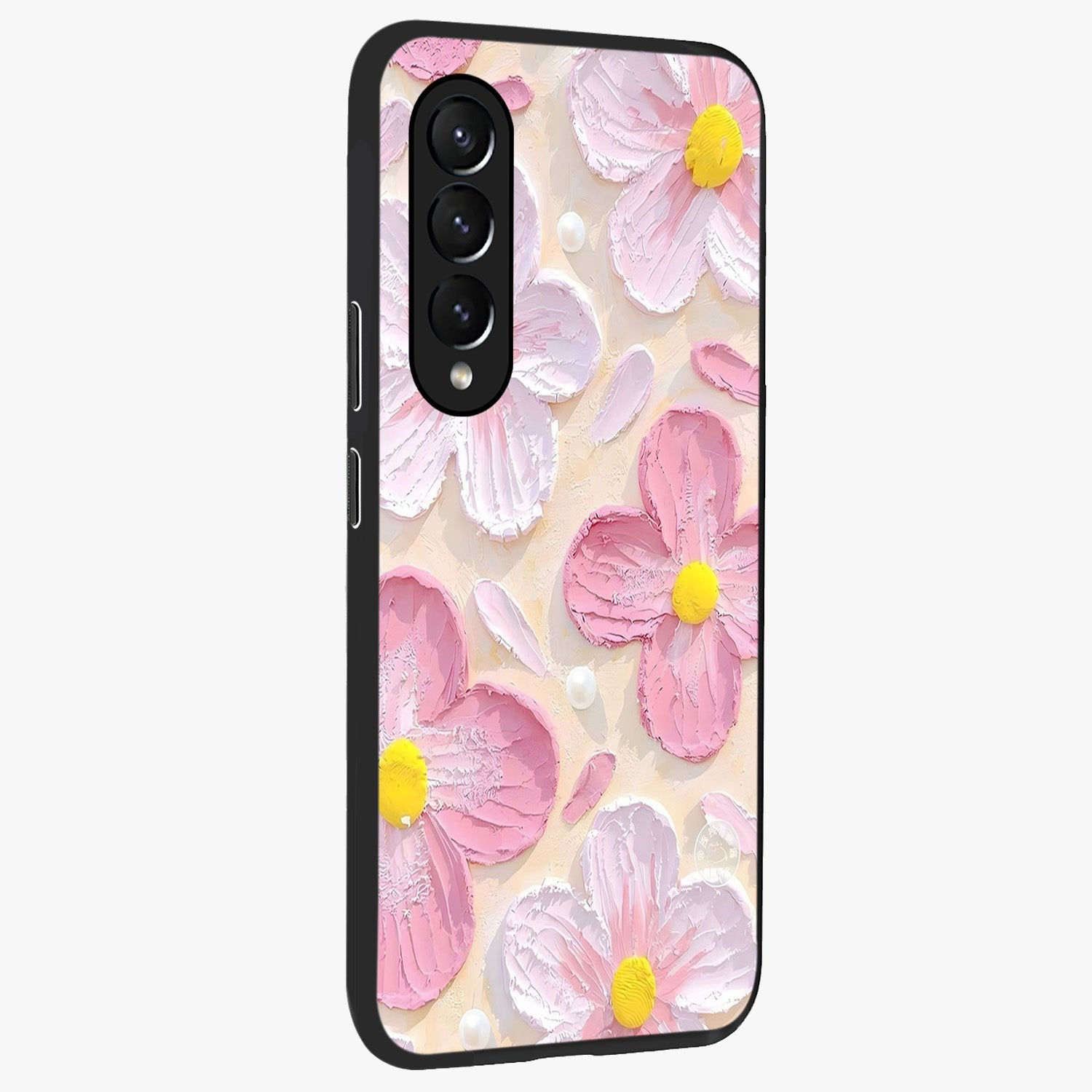 Blush Bloom Texture Glass Case upright view showcasing delicate blush floral texture with modern minimal style.