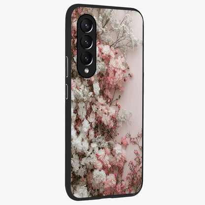Blush Blossom Cloud Glass Case upright view showcasing calm floral cloud artwork with gentle dreamy theme.