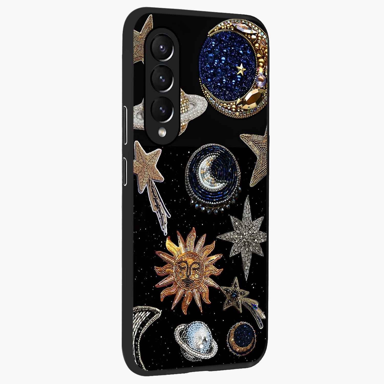 Celestial Gem Constellations Glass Case upright view showcasing cosmic constellation artwork with celestial aesthetic style.
