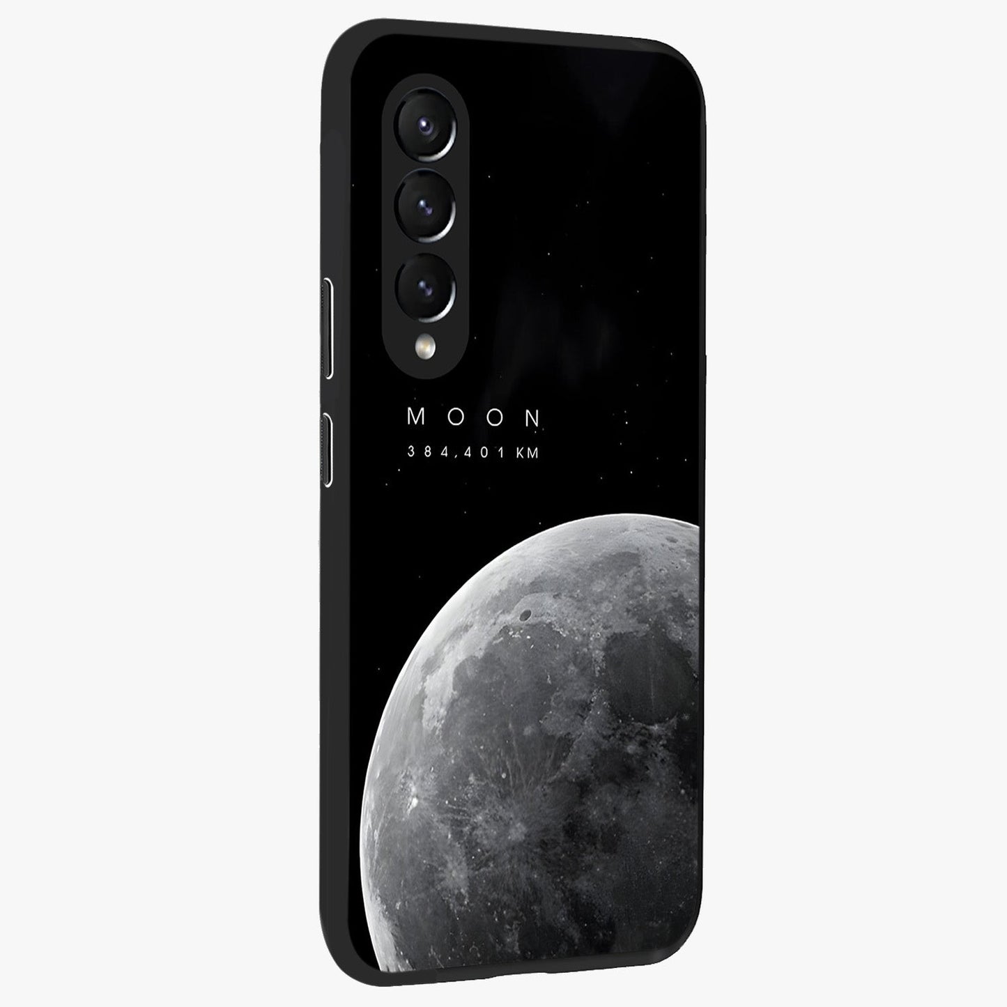 Cosmic Moon Glow Glass Case upright view showcasing luminous moon illustration with dreamy cosmic style.