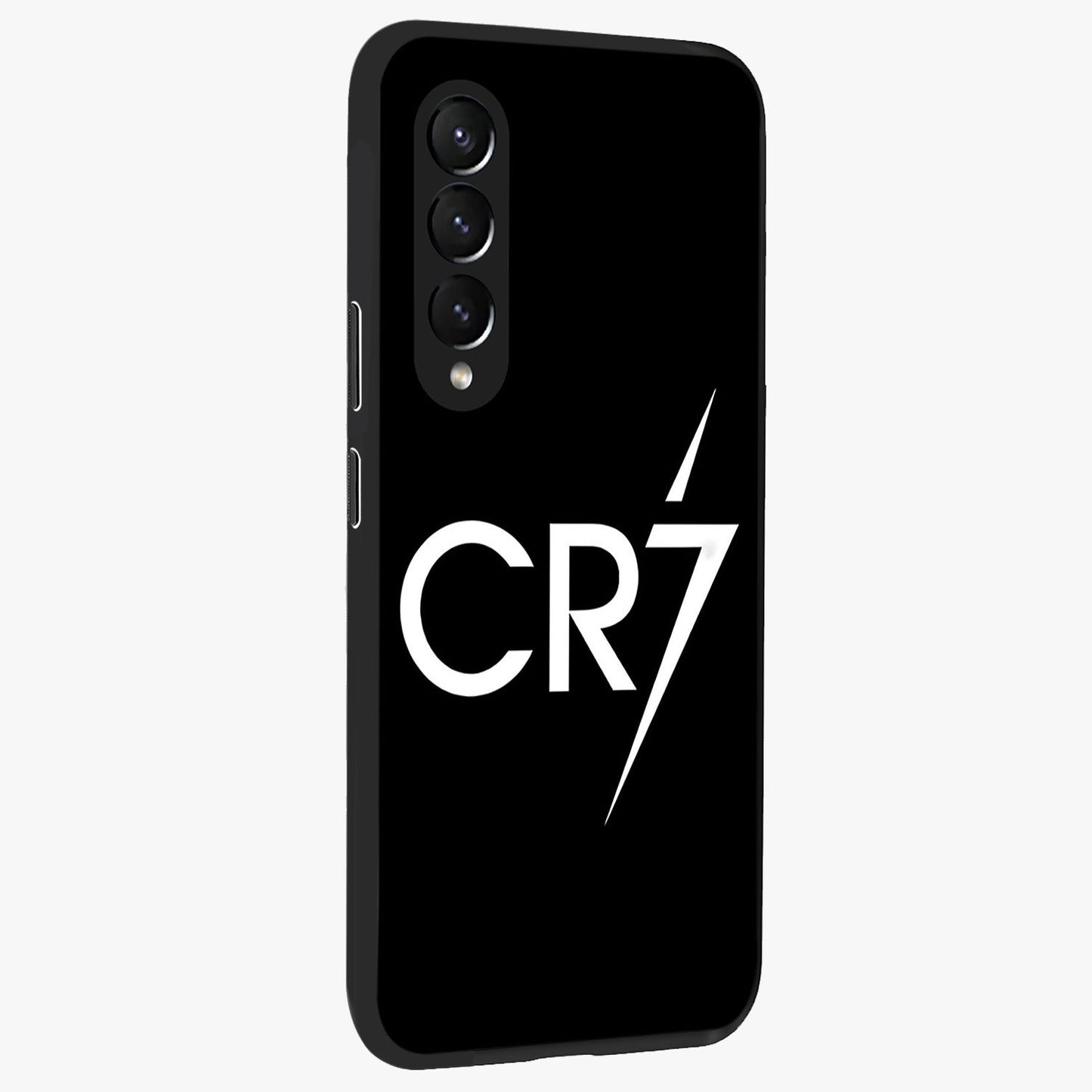 Cr7 Elite Strike Glass Case upright view showcasing energetic football inspired design with modern sports aesthetic.