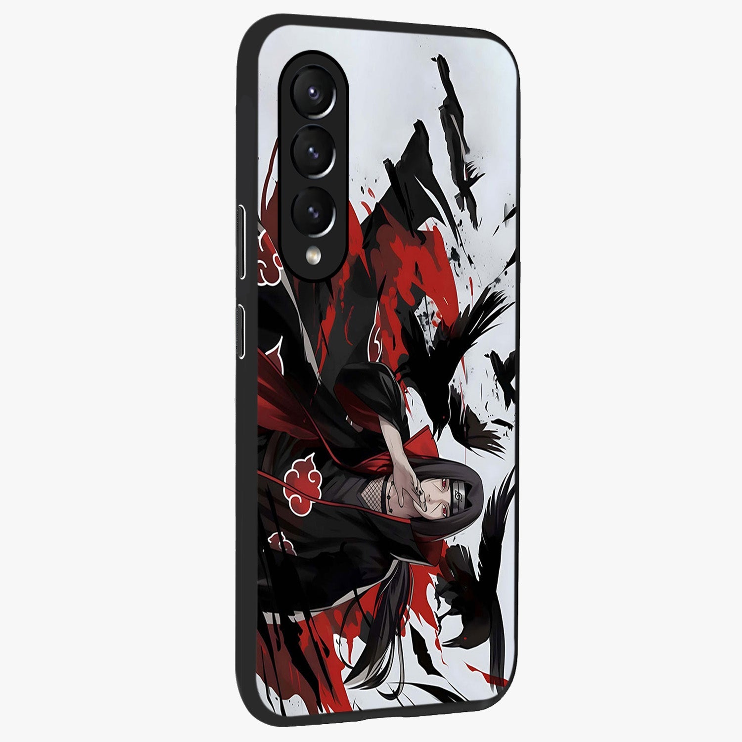 Crimson Crow Illusion Glass Case upright view showcasing striking crow illusion artwork with intense crimson theme.