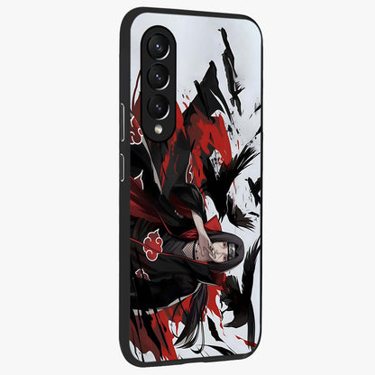 Crimson Crow Illusion Glass Case upright view showcasing striking crow illusion artwork with intense crimson theme.