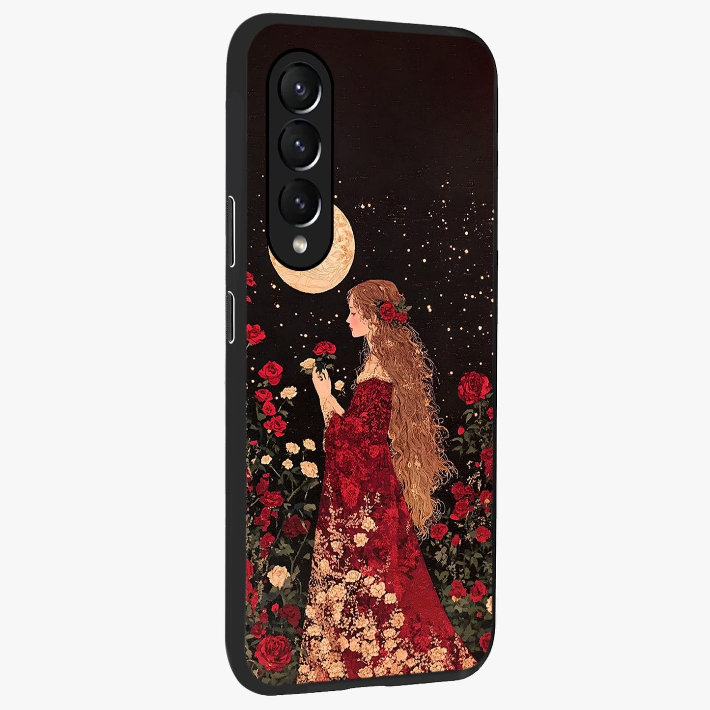Crimson Dreams Glass Case upright view showcasing dreamy red toned artwork with modern aesthetic style.