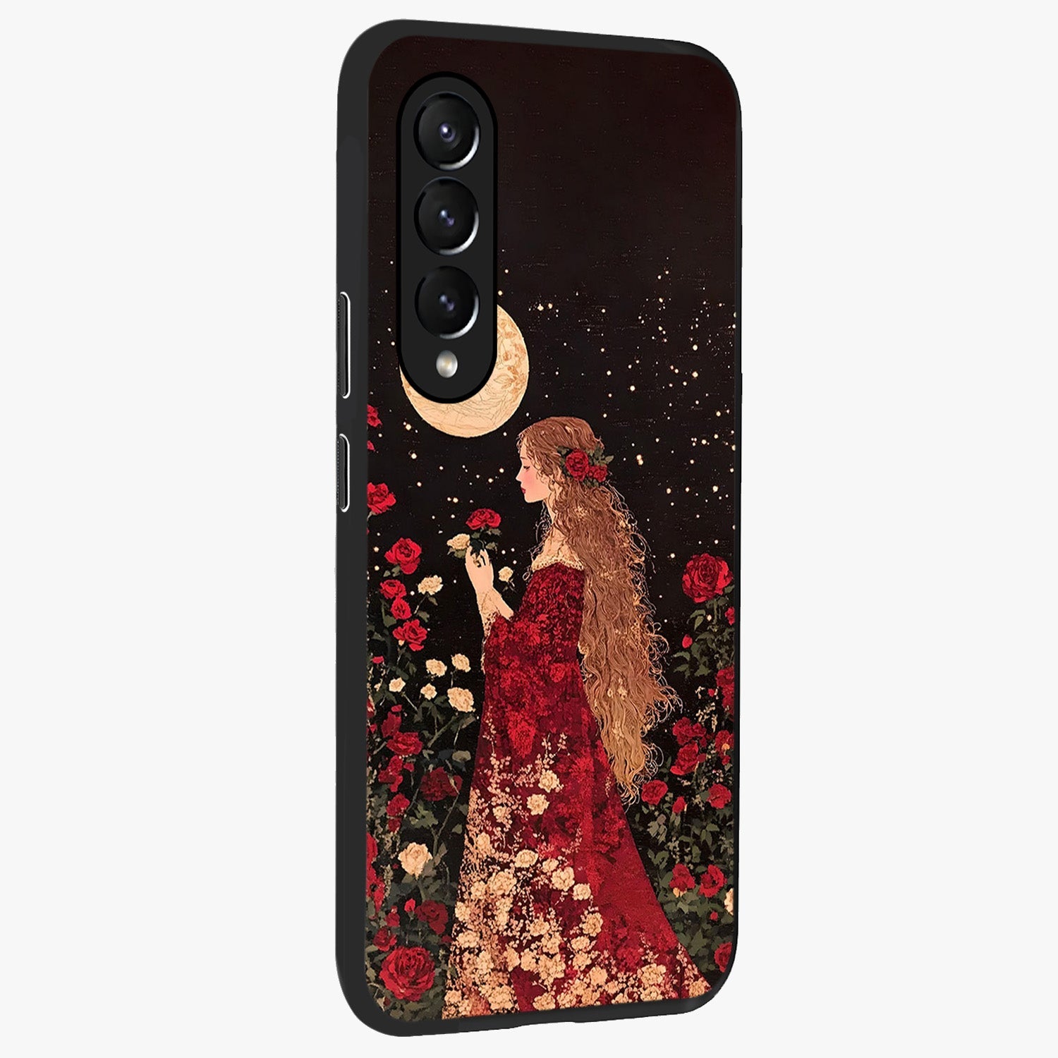 Crimson Dreams Glass Case upright view showcasing dreamy red toned artwork with modern aesthetic style.