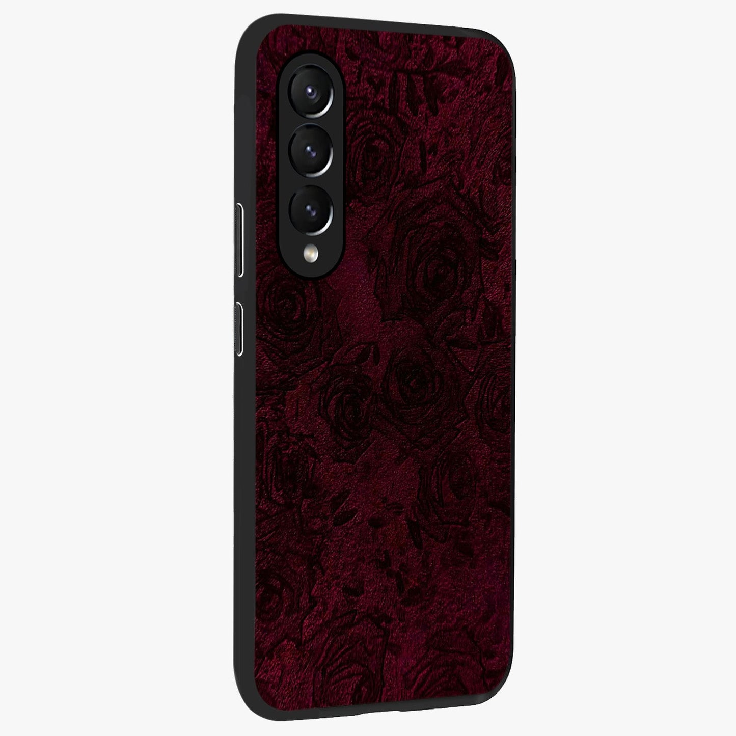 Crimson Fade Flow Glass Case upright view showcasing dynamic crimson flow artwork with stylish abstract theme.