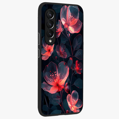 Dark Shade of Flower Glass Case upright view showcasing delicate flower artwork with rich dark floral theme.