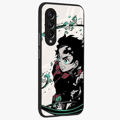 Demon Slayer Glass Case upright view showcasing powerful anime artwork with intense warrior theme.