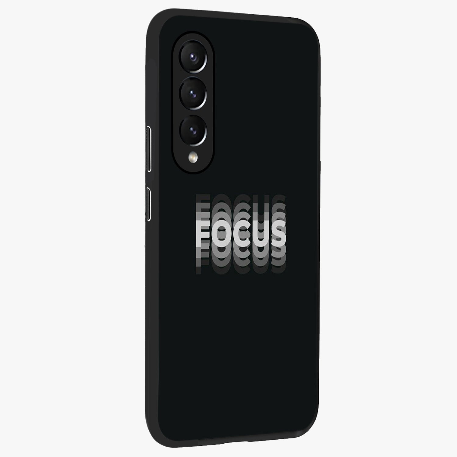 Focus Mode On Glass Case upright view showcasing strong typography statement with sleek motivational theme.
