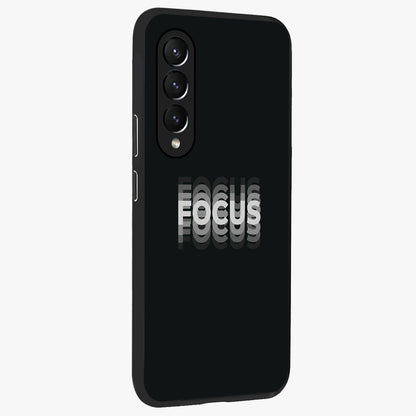 Focus Mode On Glass Case upright view showcasing strong typography statement with sleek motivational theme.