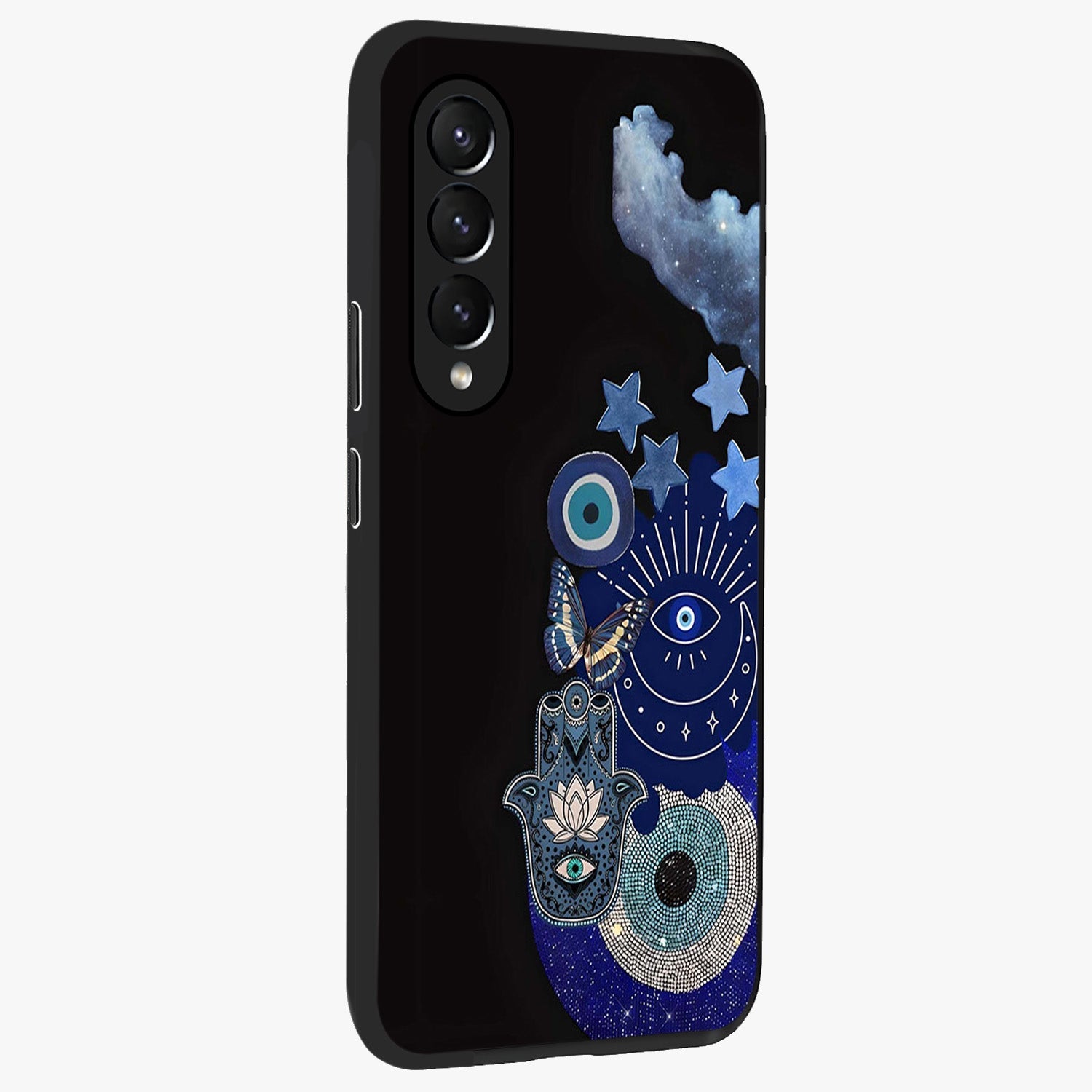 Galactic Charm Cluster Glass Case upright view showcasing glowing cosmic charm artwork with magical celestial style.