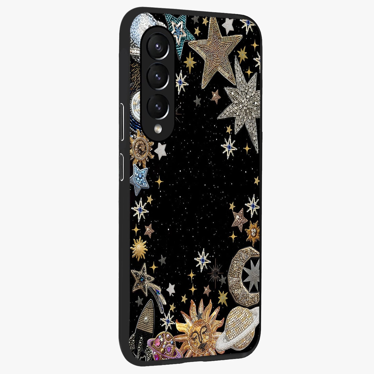 Galactic Jewel Stars Glass Case upright view showcasing glittering star jewel artwork with vibrant galaxy theme.
