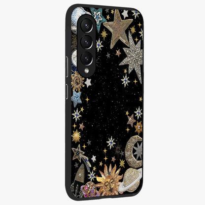 Galactic Jewel Stars Glass Case upright view showcasing glittering star jewel artwork with vibrant galaxy theme.