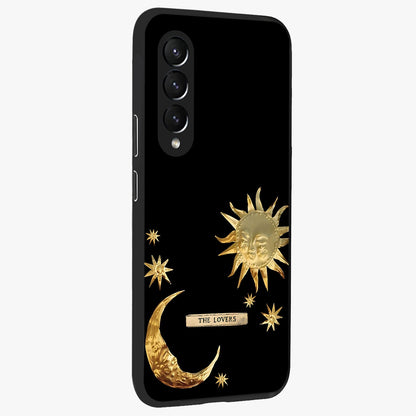 Gold Sun Blush Glass Case upright view showcasing glowing sun artwork with elegant celestial theme.