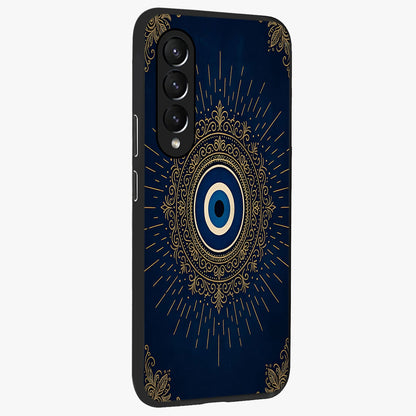Golden Celestial Charm Glass Case upright view showcasing radiant celestial artwork with elegant golden theme.