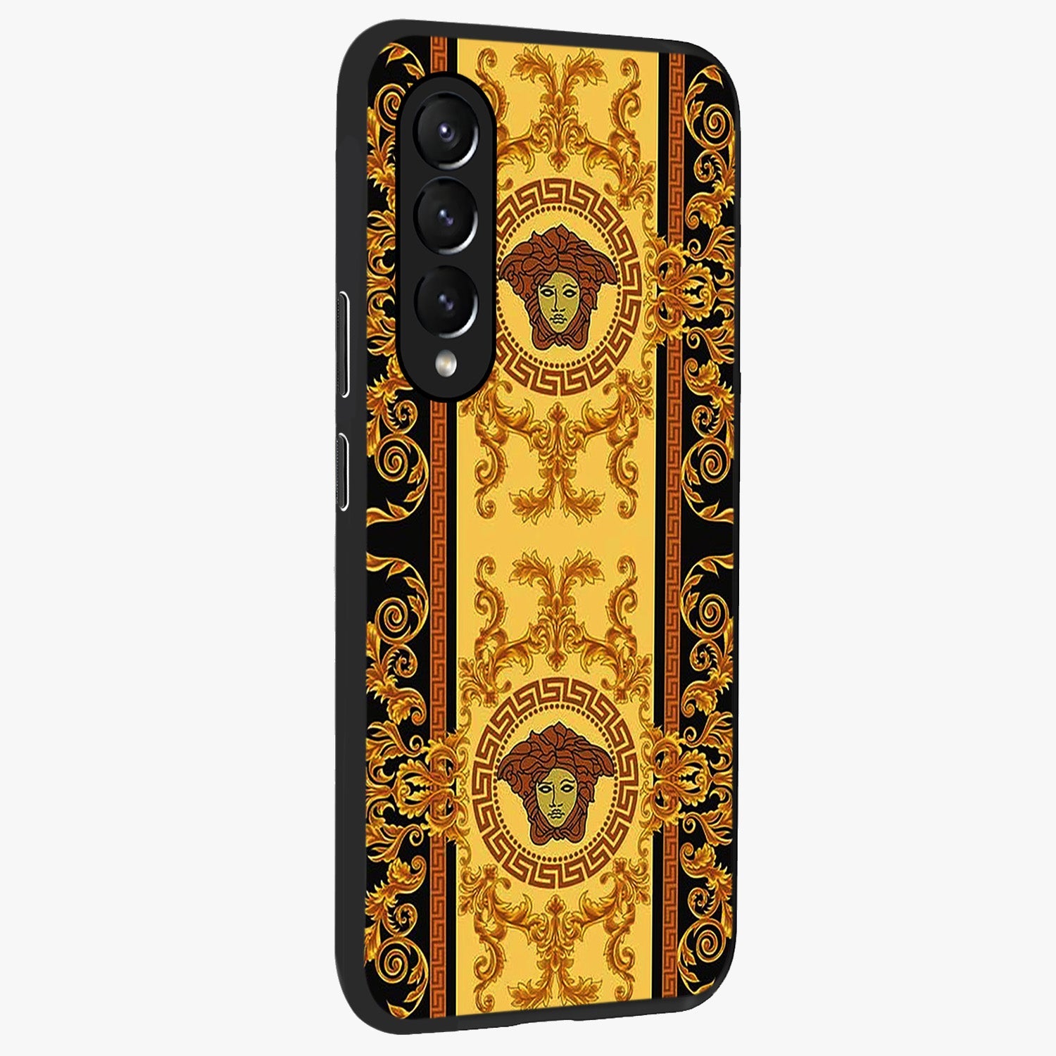 Golden Lotus Glow Glass Case upright view showcasing luminous lotus artwork with peaceful divine theme.