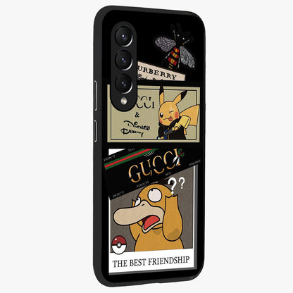 Gucci Play Mashup Glass Case upright view showcasing trendy luxury inspired artwork with modern fashion theme.
