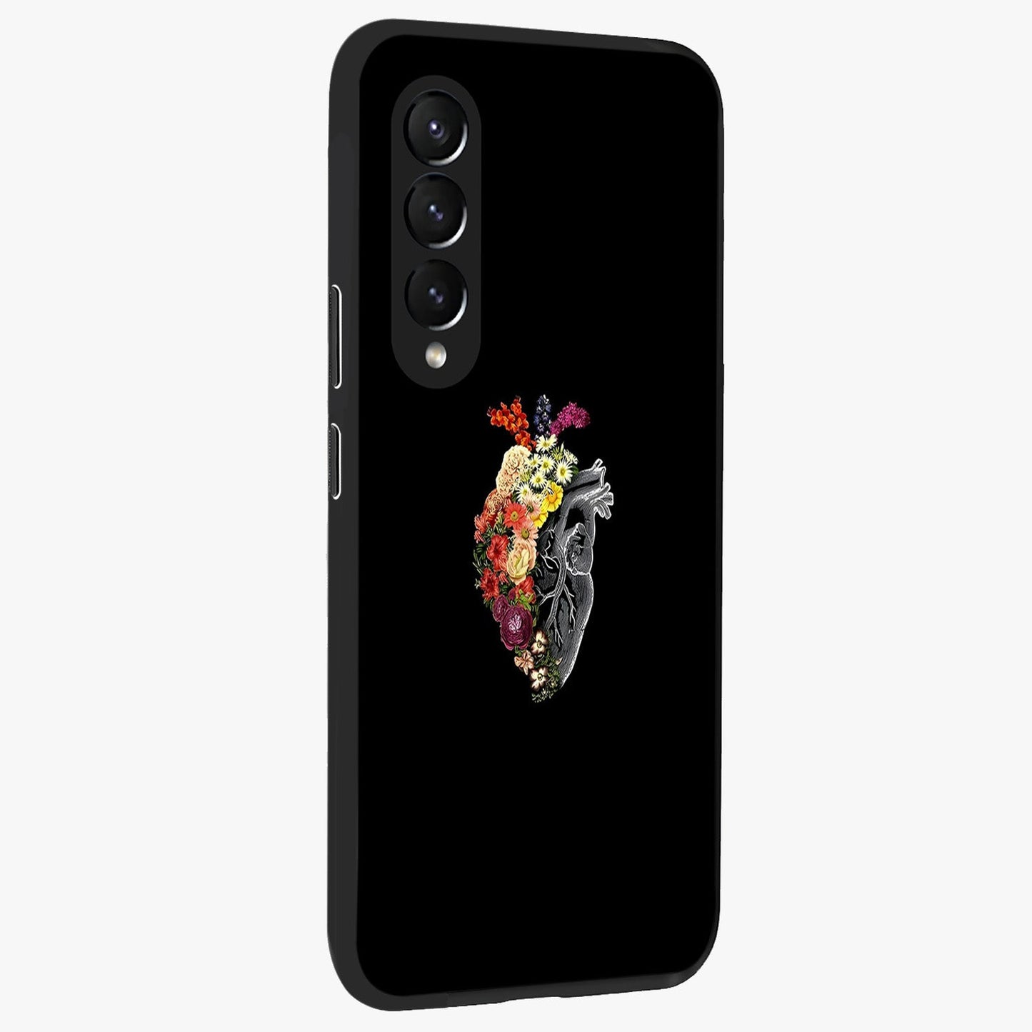 Heart With Flowers Glass Case upright view showcasing decorative heart and floral artwork with sweet romantic theme.