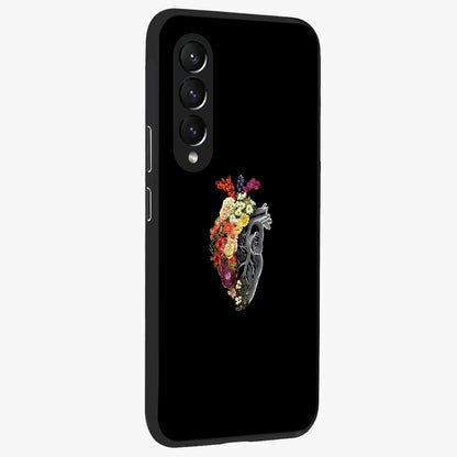 Heart With Flowers Glass Case upright view showcasing decorative heart and floral artwork with sweet romantic theme.