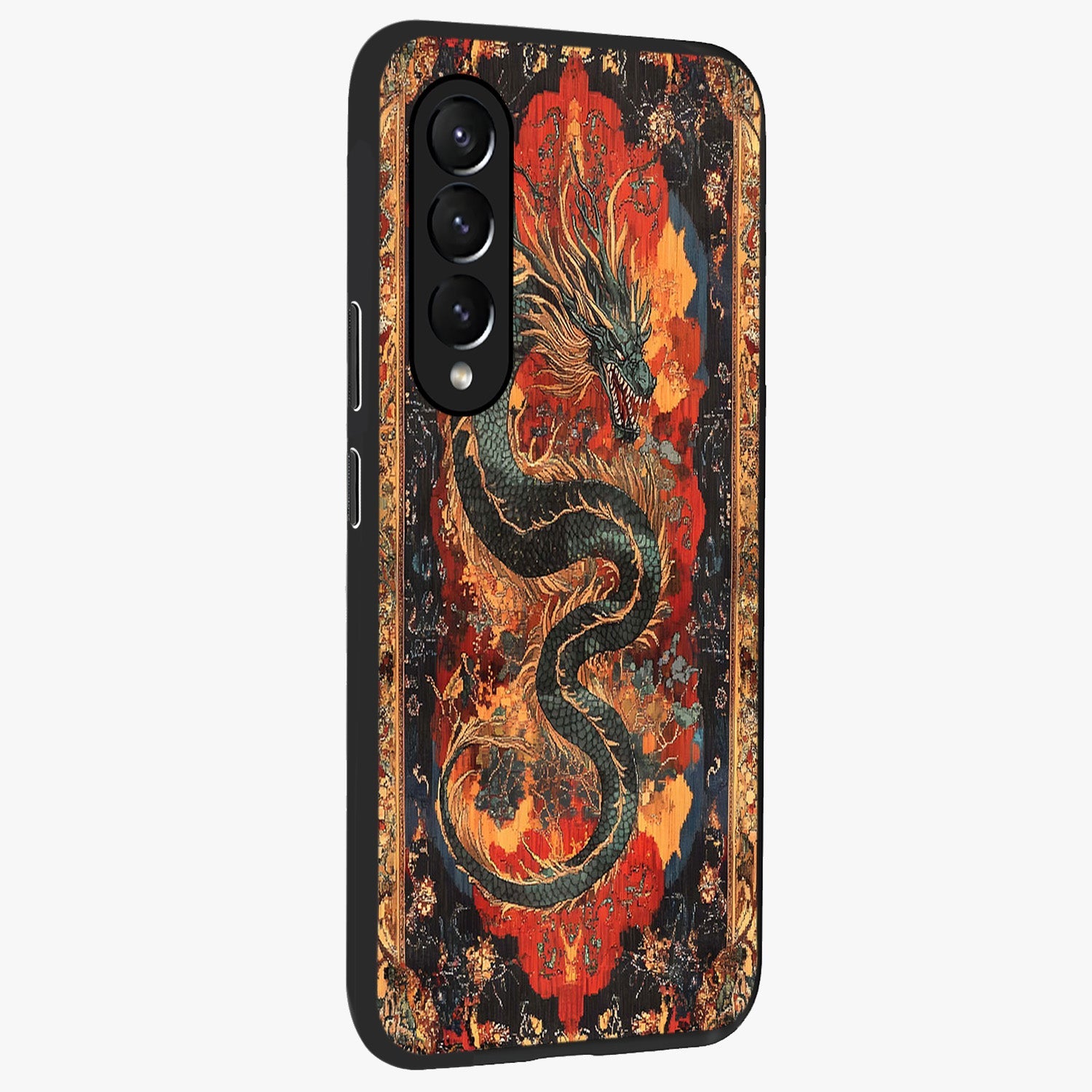 Inferno Dragon Soul Glass Case upright view showcasing intense dragon artwork with fantasy fire theme.