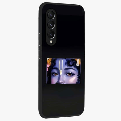 Krishna Divine Embrace Glass Case upright view showcasing sacred Krishna artwork with peaceful devotional theme.