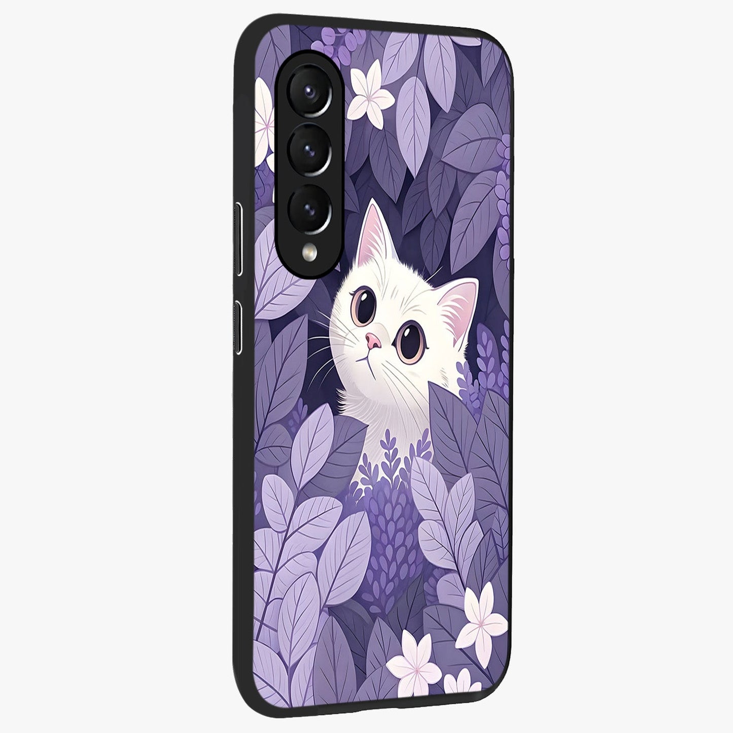 Lilac Hide Peek Cat Glass Case upright view showcasing charming cat artwork with adorable peek theme.