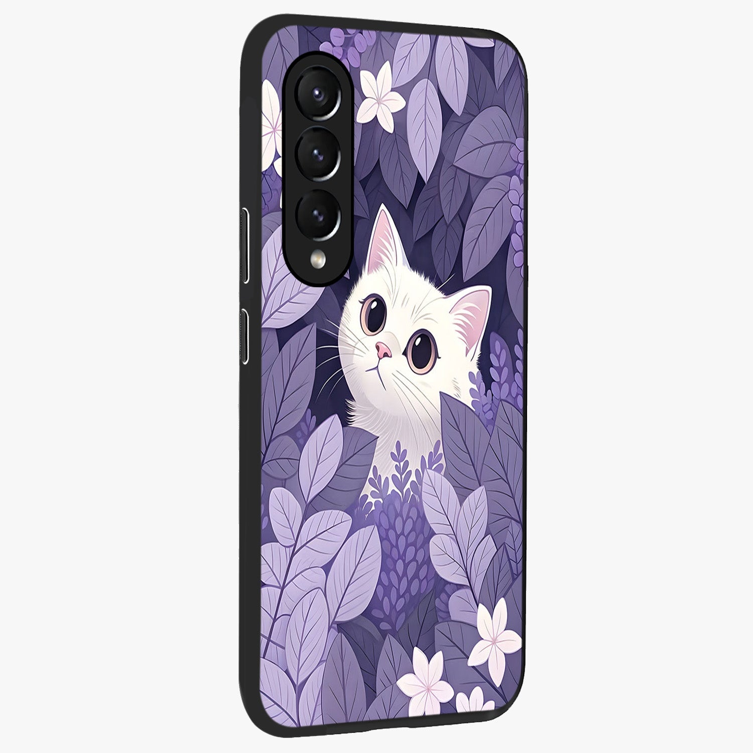 Lilac Hide Peek Cat Glass Case upright view showcasing charming cat artwork with adorable peek theme.