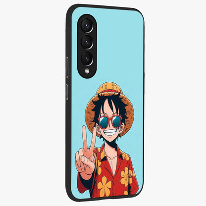 Luffy Summer Anime Vibe Glass Case upright view showcasing dynamic anime artwork with bright adventurous theme.