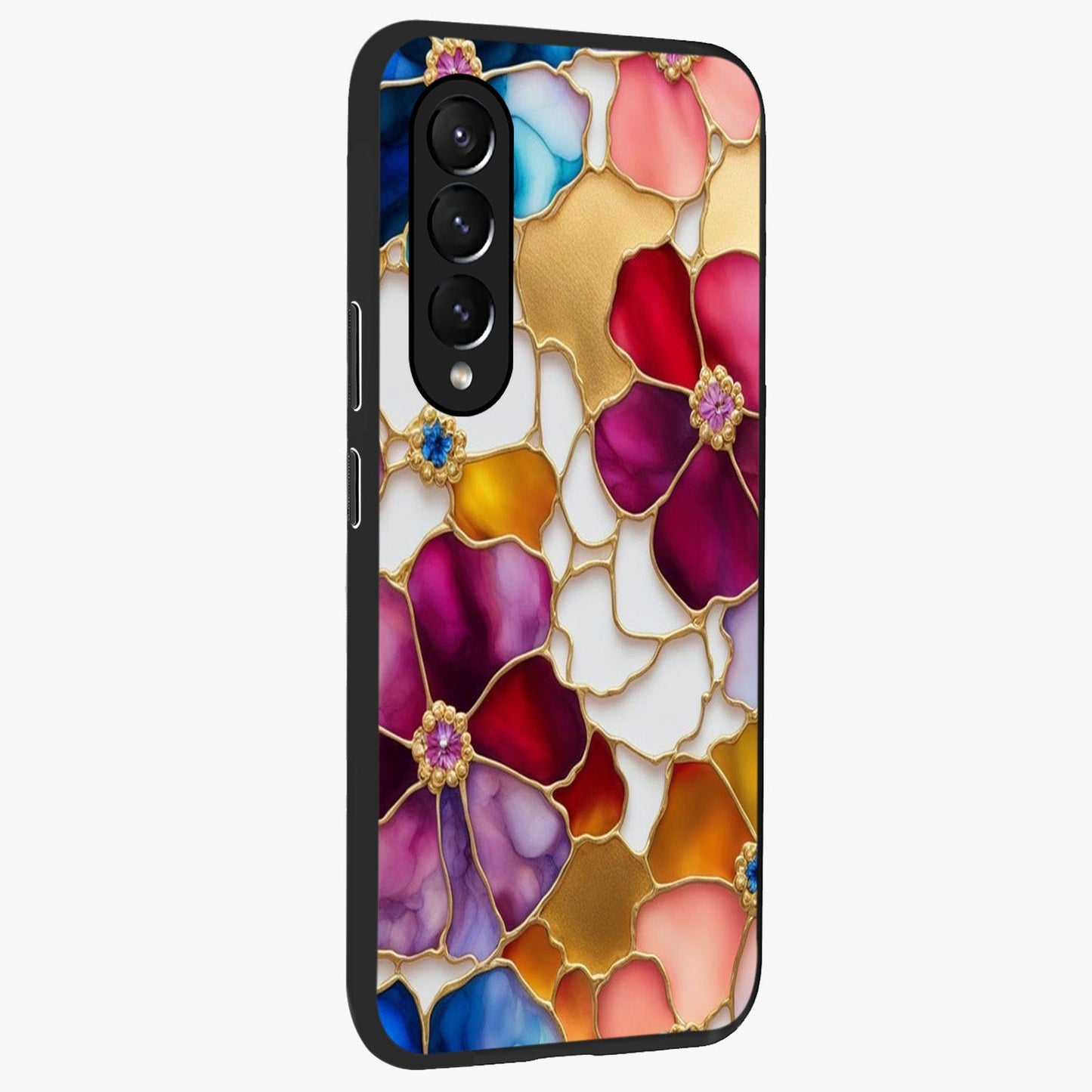 Marble Flower Pattern Glass Case upright view showcasing decorative marble flower artwork with refined style.