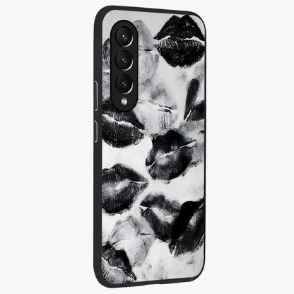 Midnight Kiss Marks Glass Case upright view showcasing stylish kiss mark artwork with trendy romantic theme.