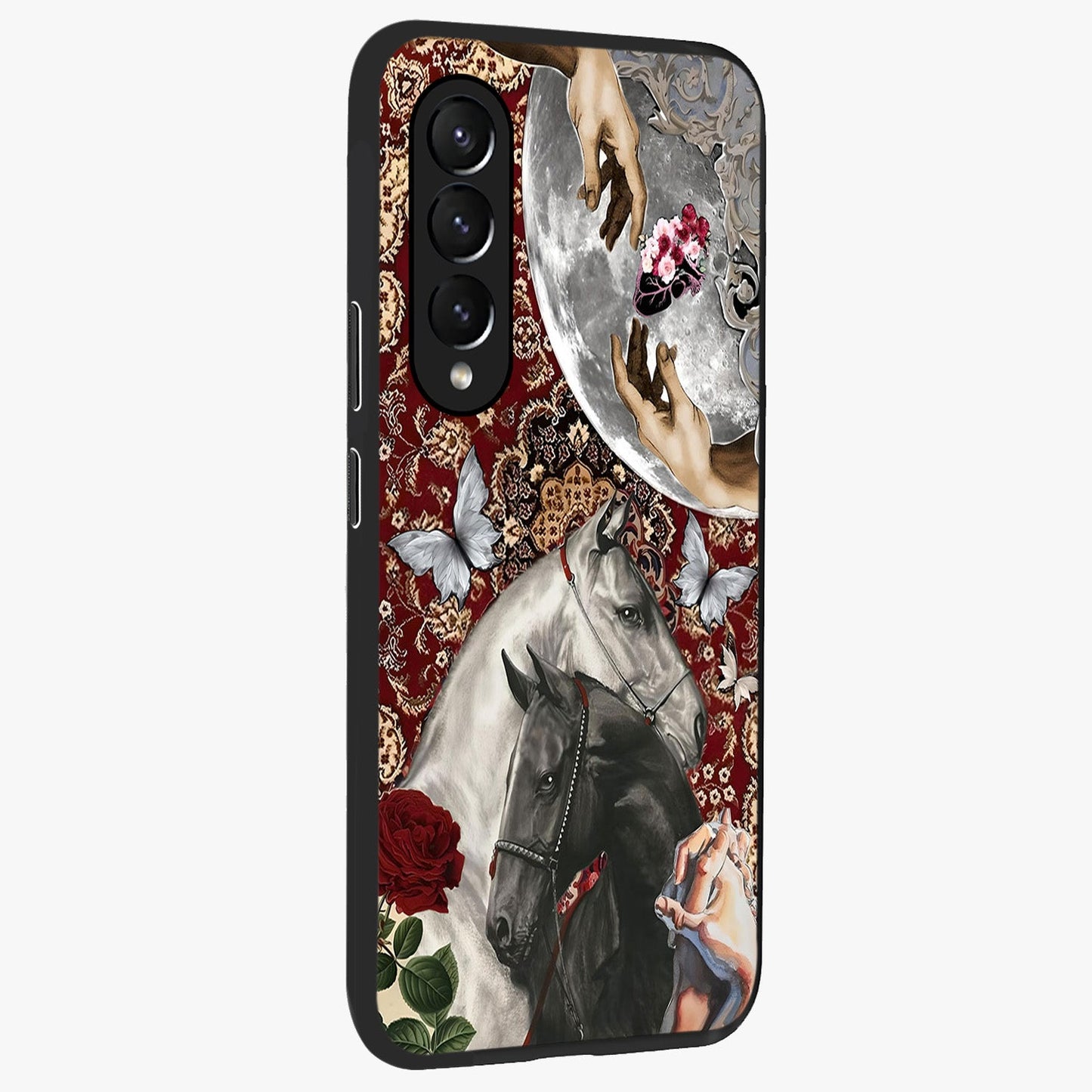 Moonlit Royal Stallion Glass Case upright view showcasing dramatic horse artwork with glowing moon themed design.