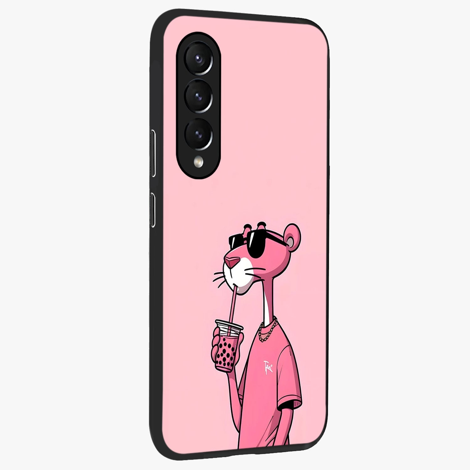 Pink Panther Glass Case upright view showcasing fun animated artwork with stylish retro cartoon theme.