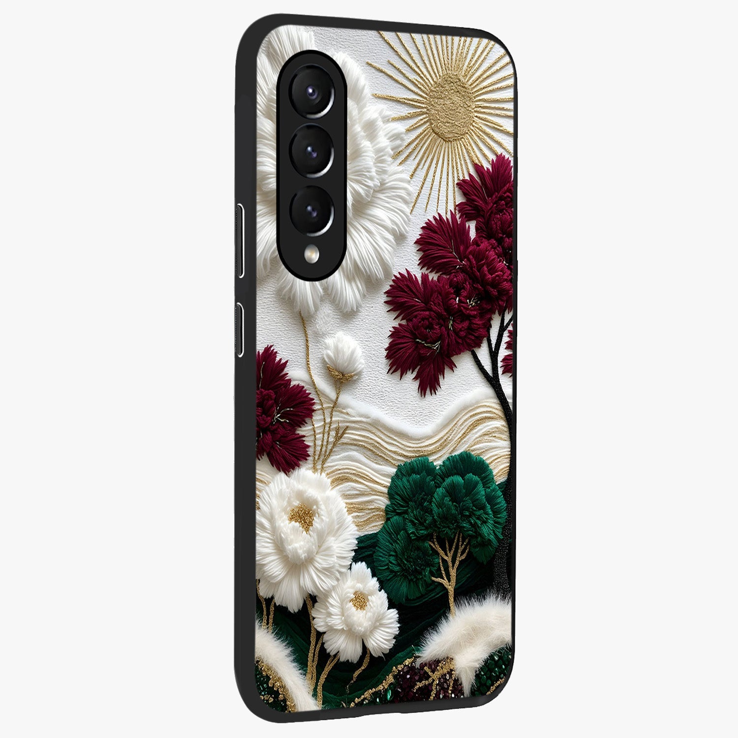 Radiant Bloom Elegance Glass Case upright view showcasing decorative flower artwork with refined botanical theme.