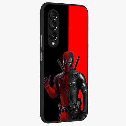 Red & Black Deadpool Theme Glass Case upright view showcasing energetic comic themed artwork with striking red and black design.