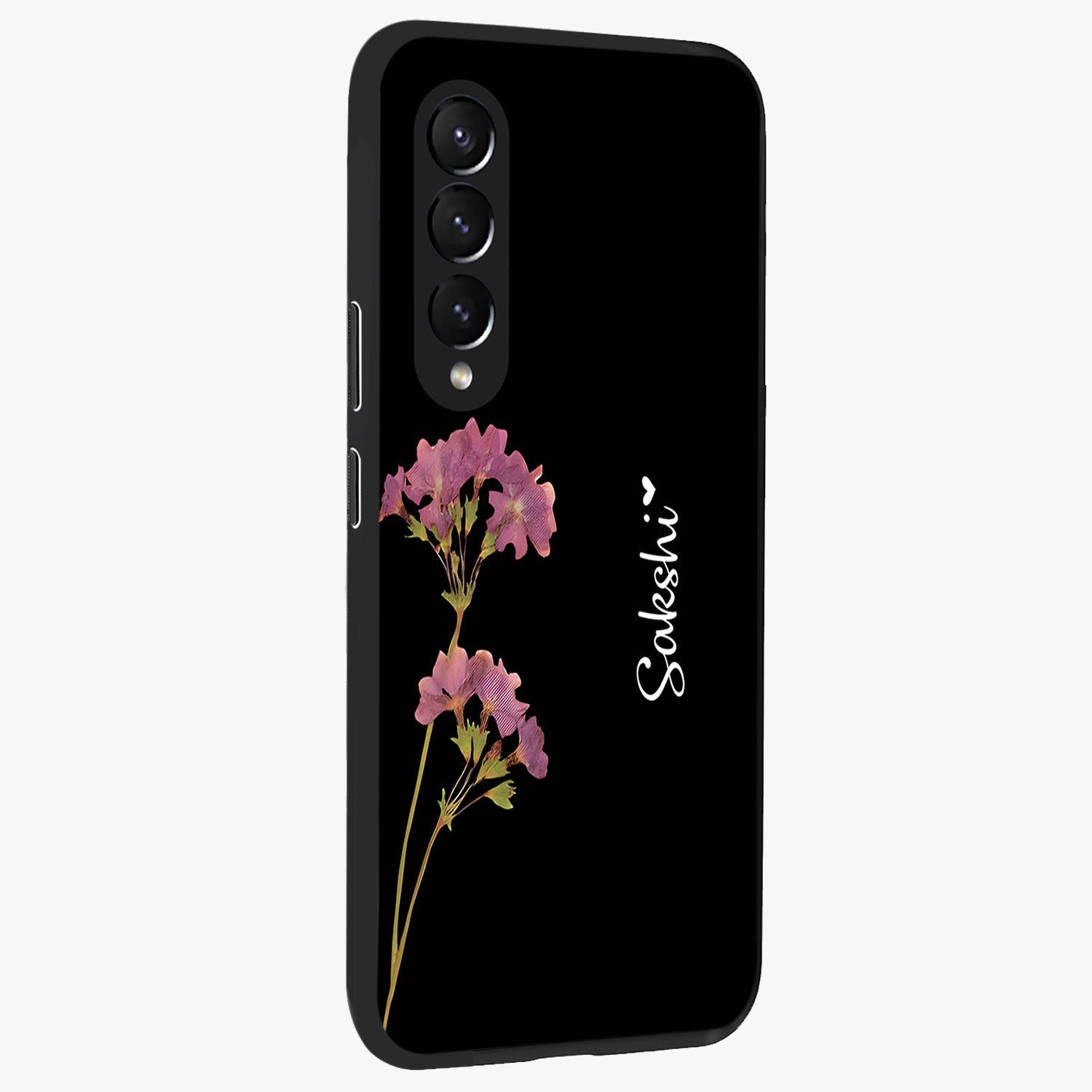 Riching Lavender Flower Custom Name Glass Case upright view showcasing elegant lavender floral artwork with personalized aesthetic.
