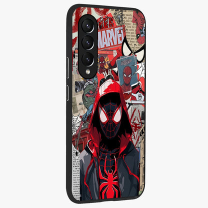 Spider Collage Street Glass Case upright view showcasing bold superhero artwork with urban street theme.