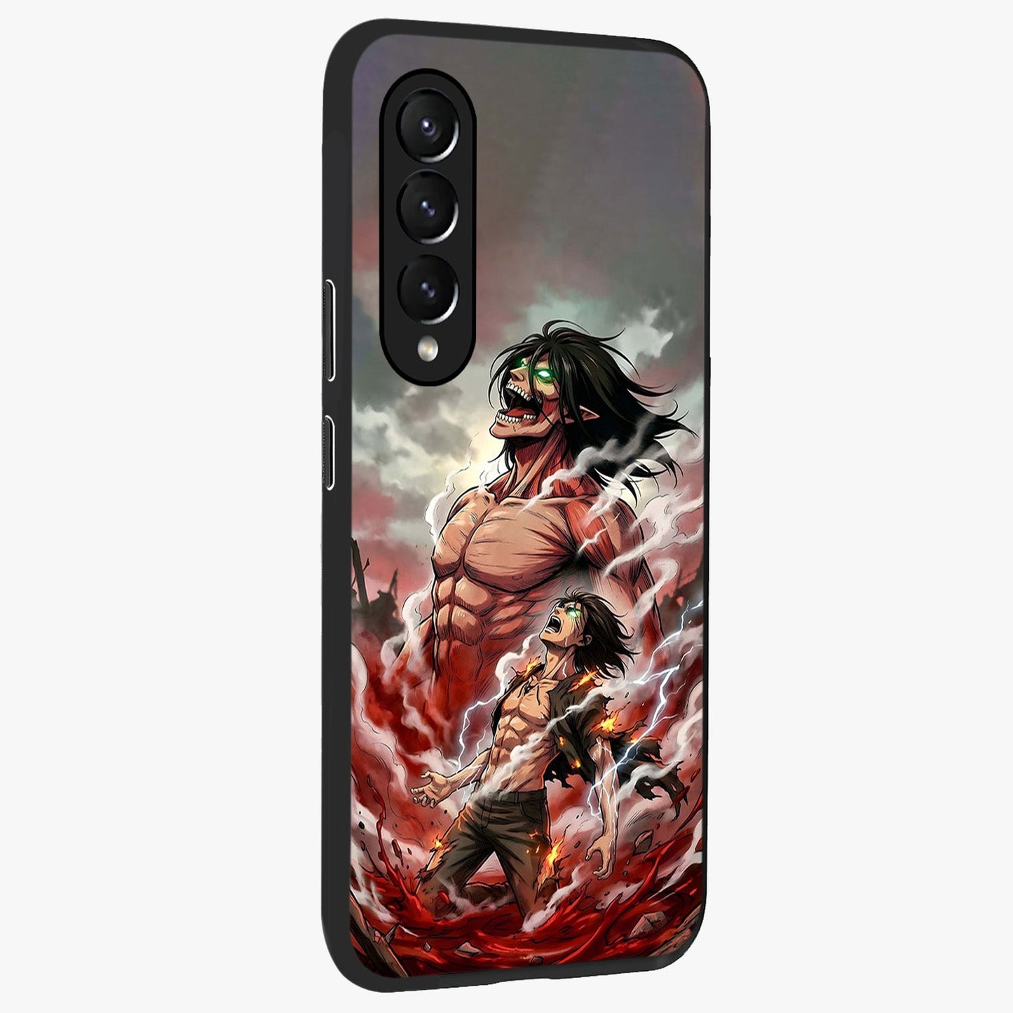 Titan Awakening Fury Glass Case upright view showcasing intense titan artwork with epic fantasy theme.