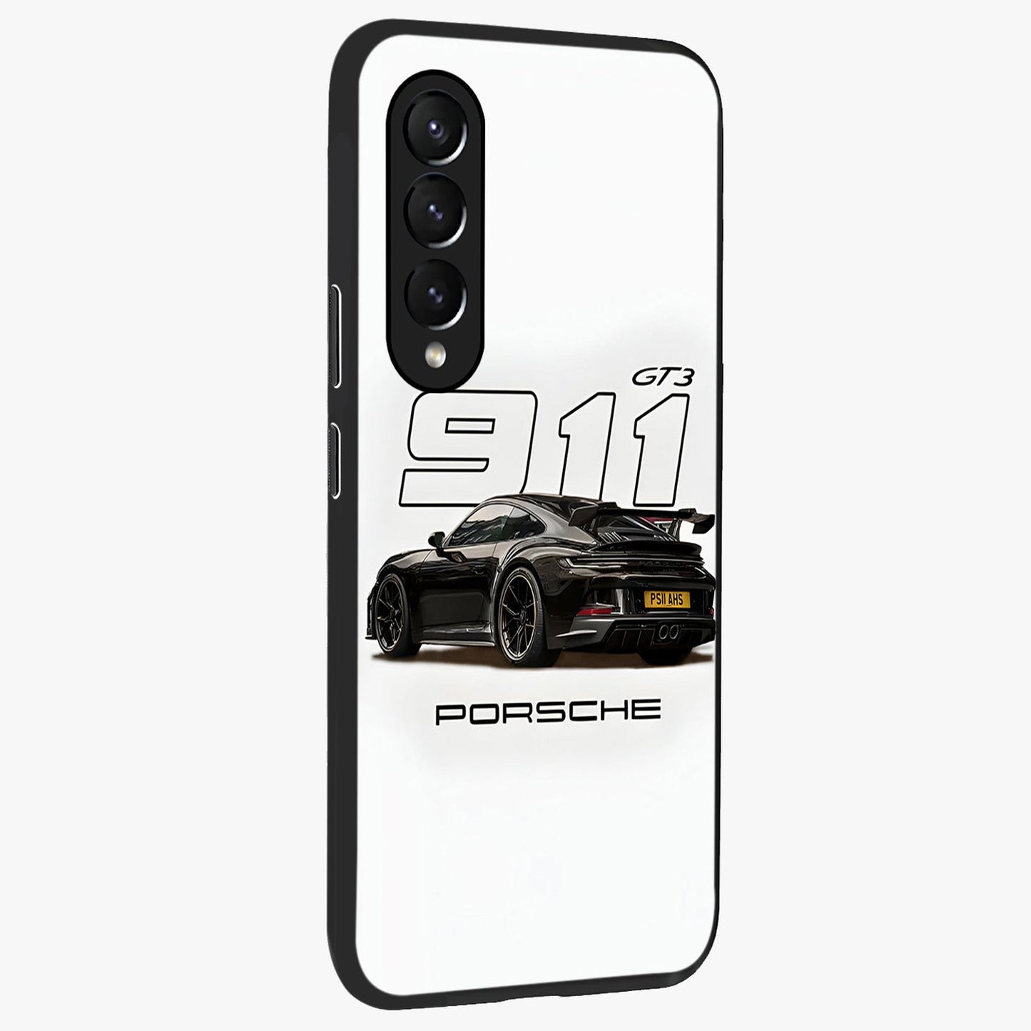 Turbo Legacy Icon Glass Case upright view showcasing bold racing inspired artwork with classic car theme.