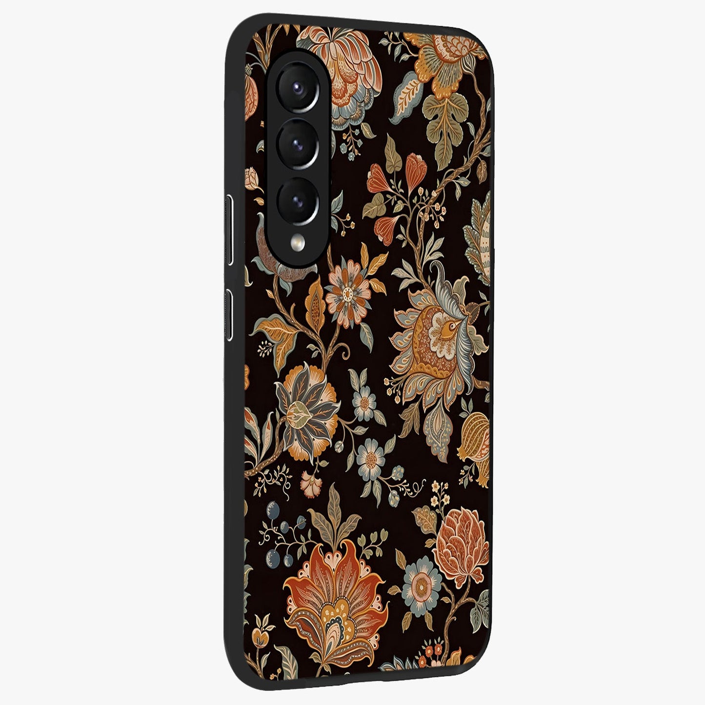 Vintage Floral Dream Glass Case upright view showcasing delicate floral artwork with timeless vintage theme.